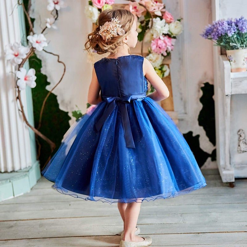 NNJXD Girl Sleeveless Lace 3D Flower Tutu Holiday Princess Dresses Size (110) 2-3 Years Deep Blue - Image 4